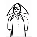 Kreslená osoba s trojúhelníkem vlasy a brýle vektorové grafiky